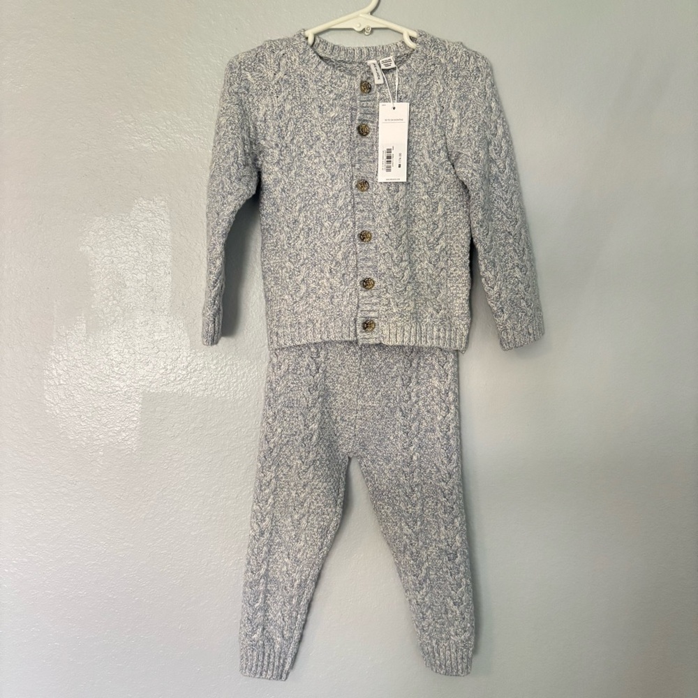 Janie and Jack Light Gray Cable Knit Set